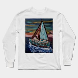 yacht sailing in the open ocean Long Sleeve T-Shirt